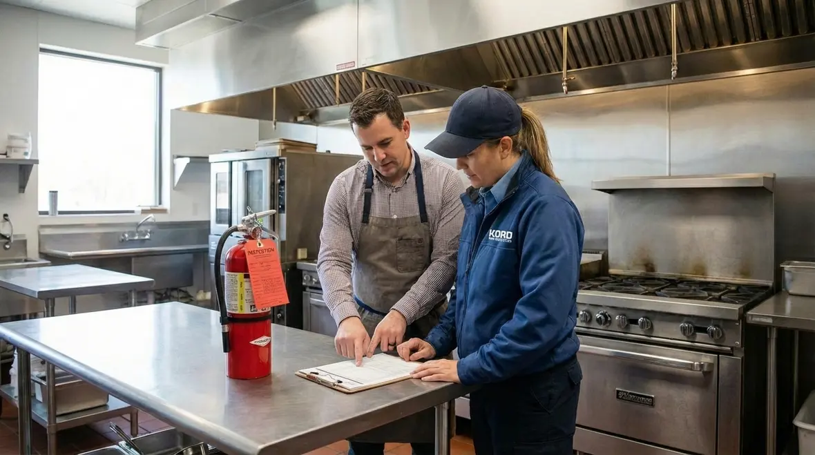 Risk areas for grease fires in a commercial kitchen cookline
