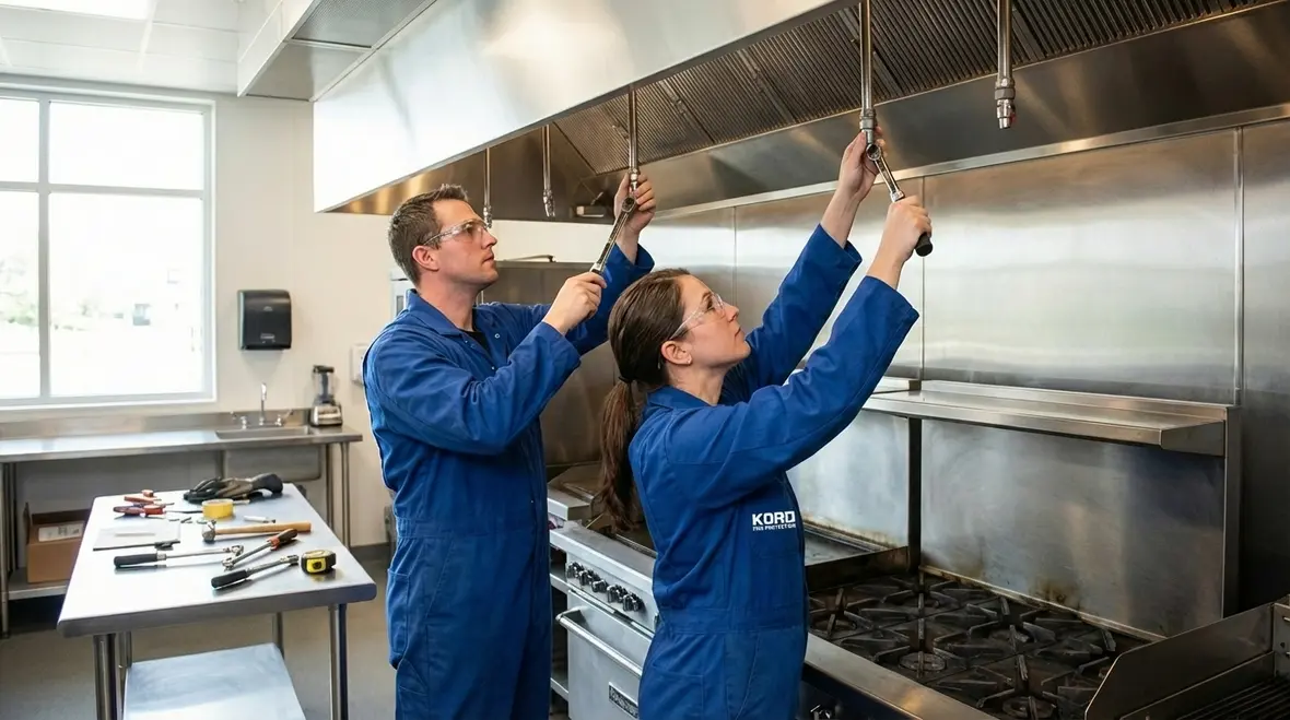 Wet chemical fire suppression system protecting fryers and grills