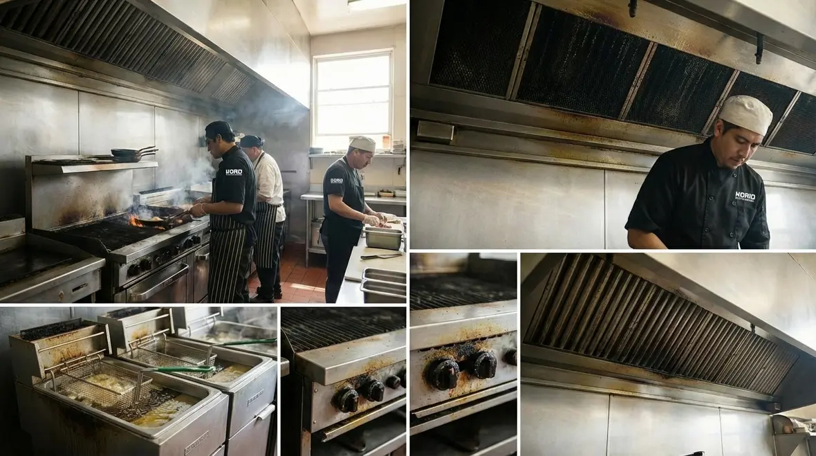 Artesia commercial kitchen with fire suppression hood and cookline