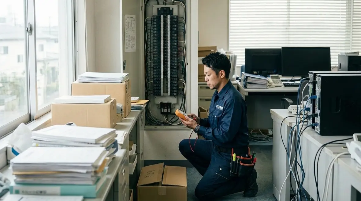 Technician configuring Avalon commercial fire alarm system