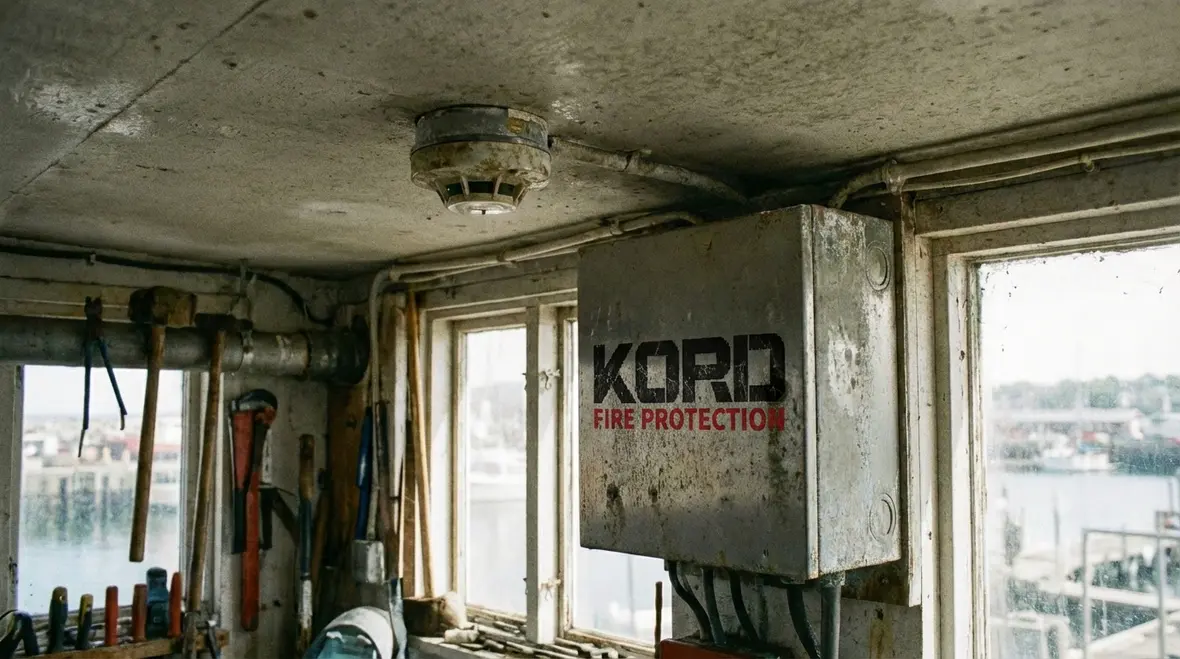 Technician performing coastal fire protection inspection in Avalon