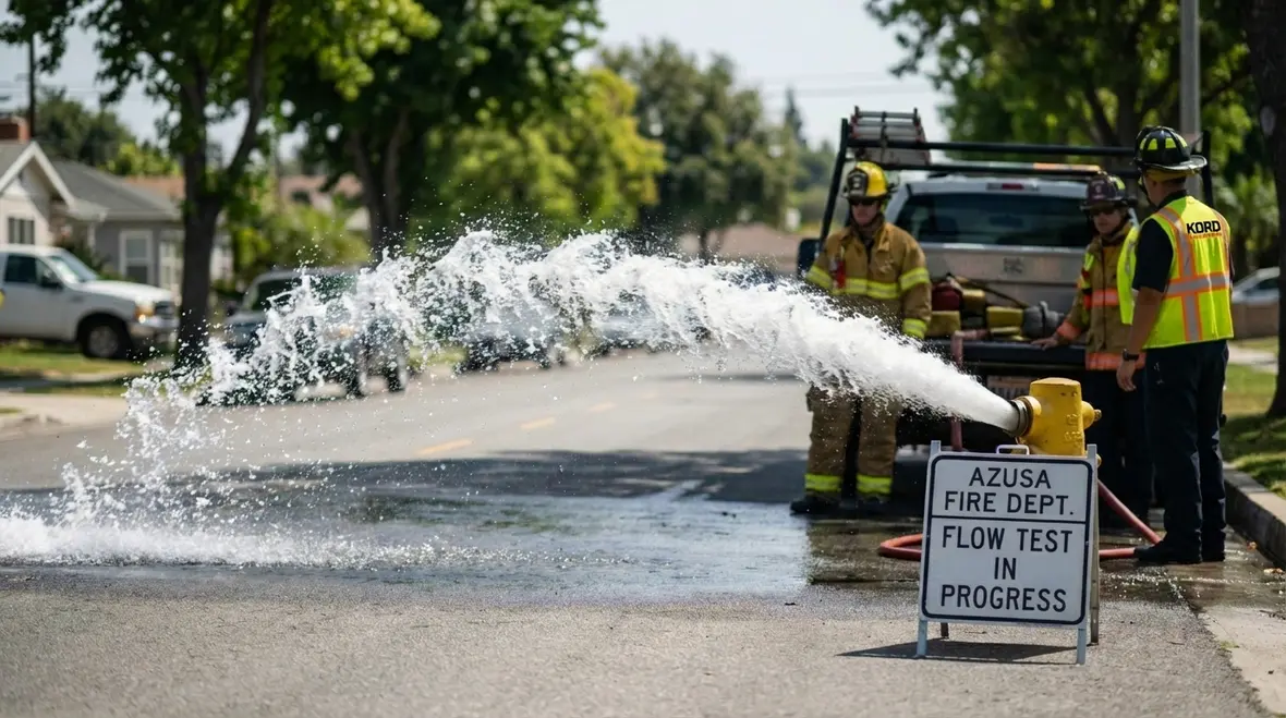 Fire hydrant maintenance requirements being checked in Azusa