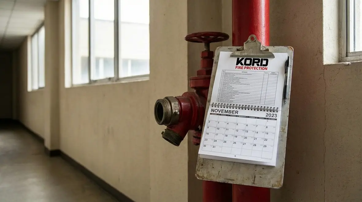 Technician performing Azusa standpipe inspection and flow test