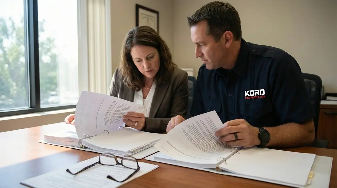 Technician performing Baldwin Park fire alarm inspection