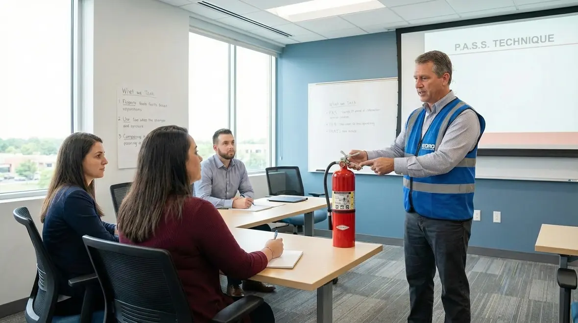 Team learning Baldwin Park fire extinguisher techniques