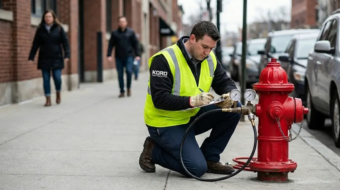 Technician performing Bell Gardens fire hydrant testing