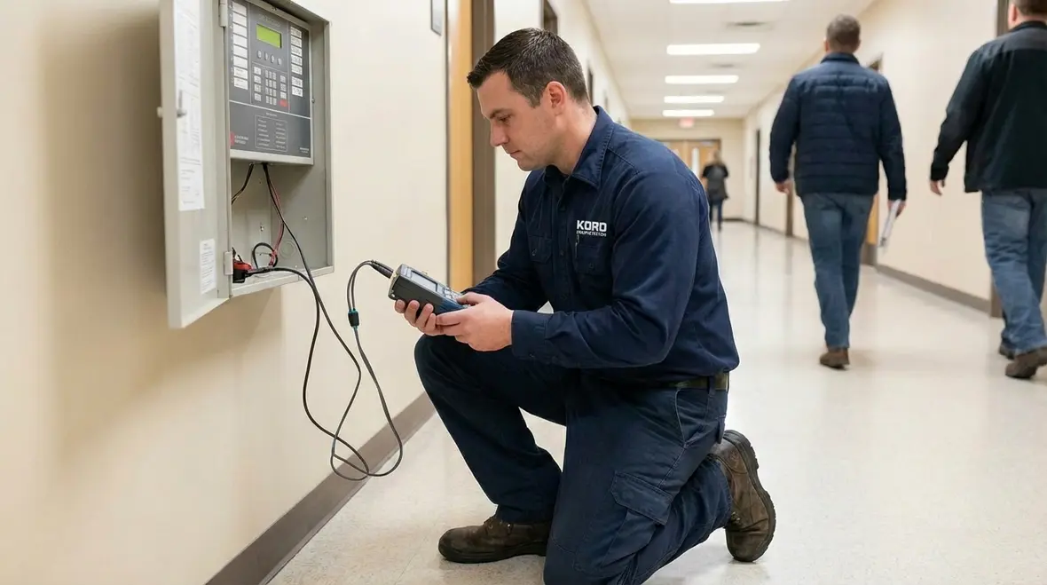 Fire alarm, sprinklers, and exits configured to meet Bell Gardens fire safety guidelines