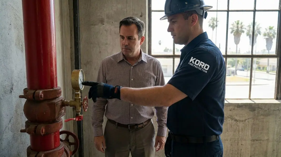 Standpipe system components in a Bell Gardens commercial building