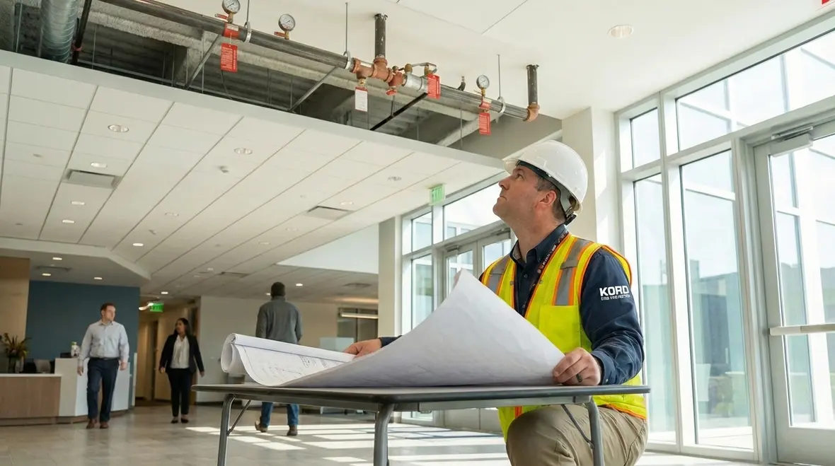 Technician performing Bell fire sprinkler inspection