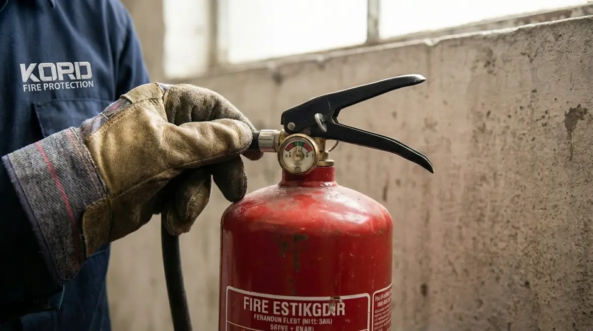 Fire extinguisher inspection in a Bellflower commercial building