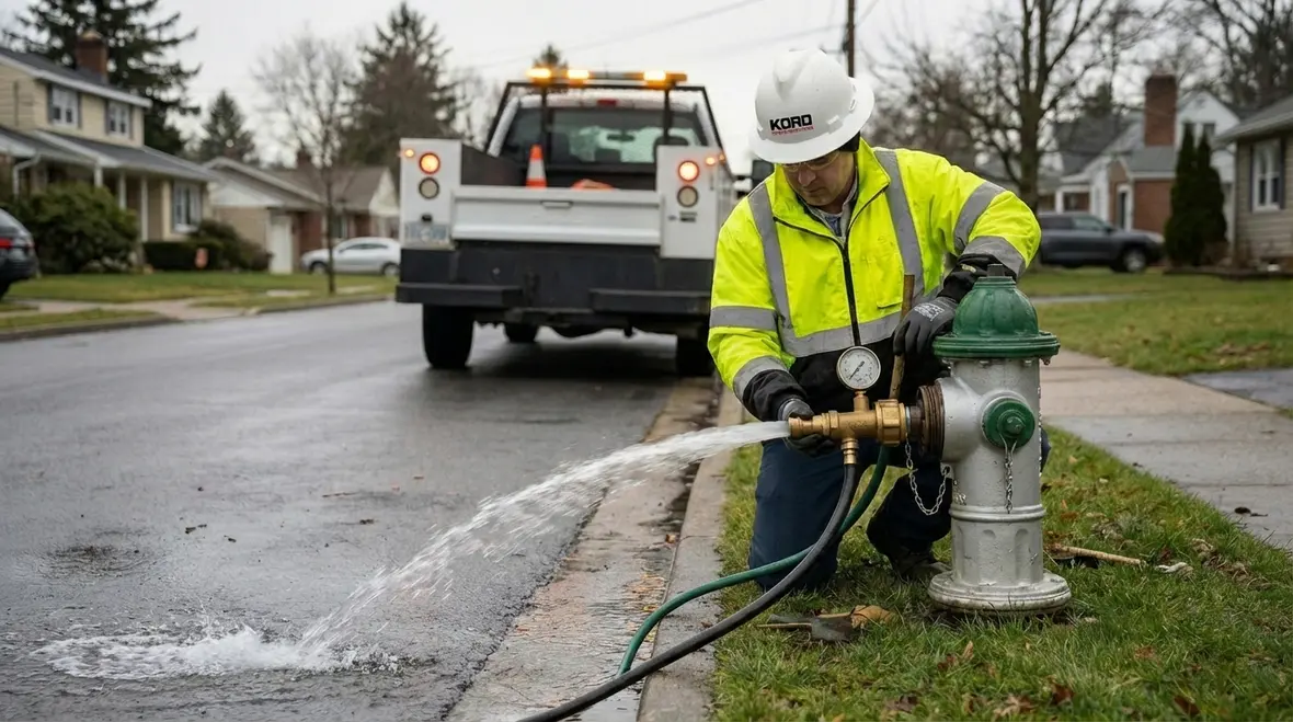 Flow testing and pressure checks on a Torrance fire hydrant