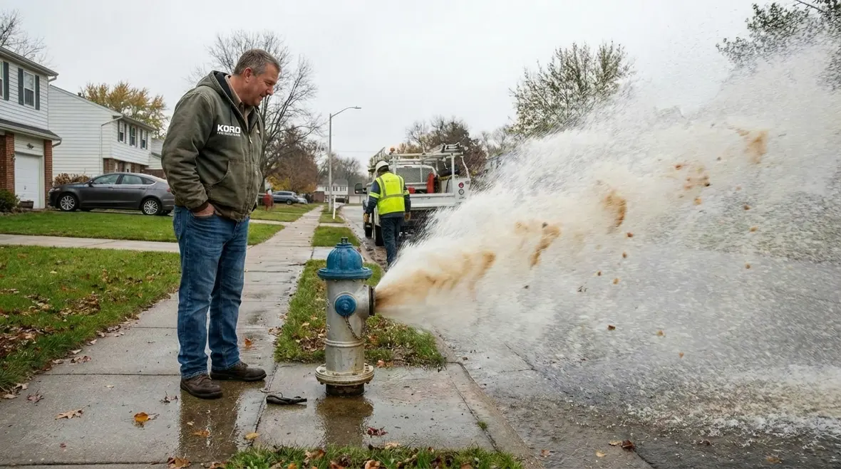 Kord Fire technician explaining hydrant test results to a Torrance property manager