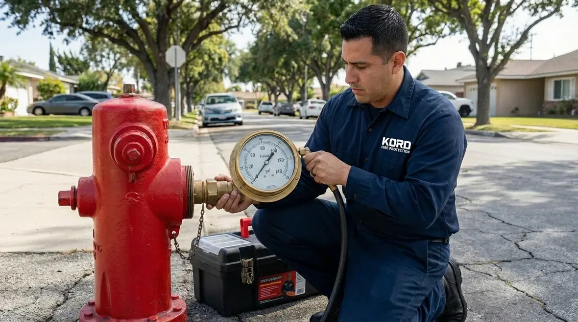 Technician performing Torrance fire hydrant testing