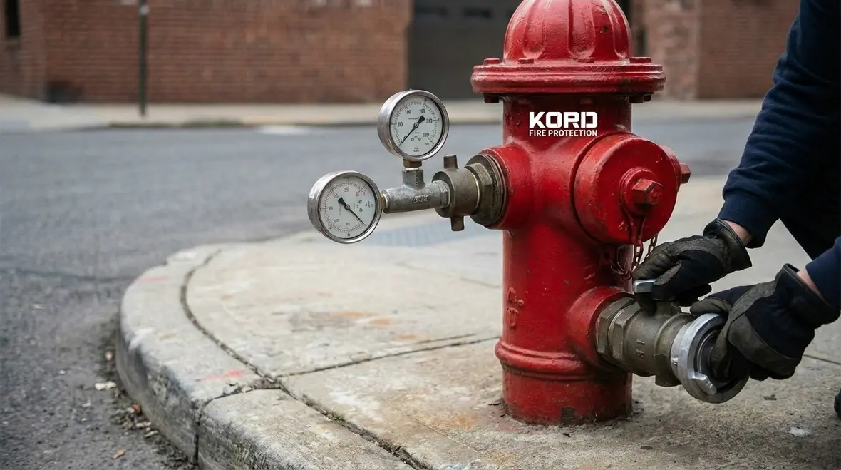 Technician preparing for Carson fire hydrant flow testing