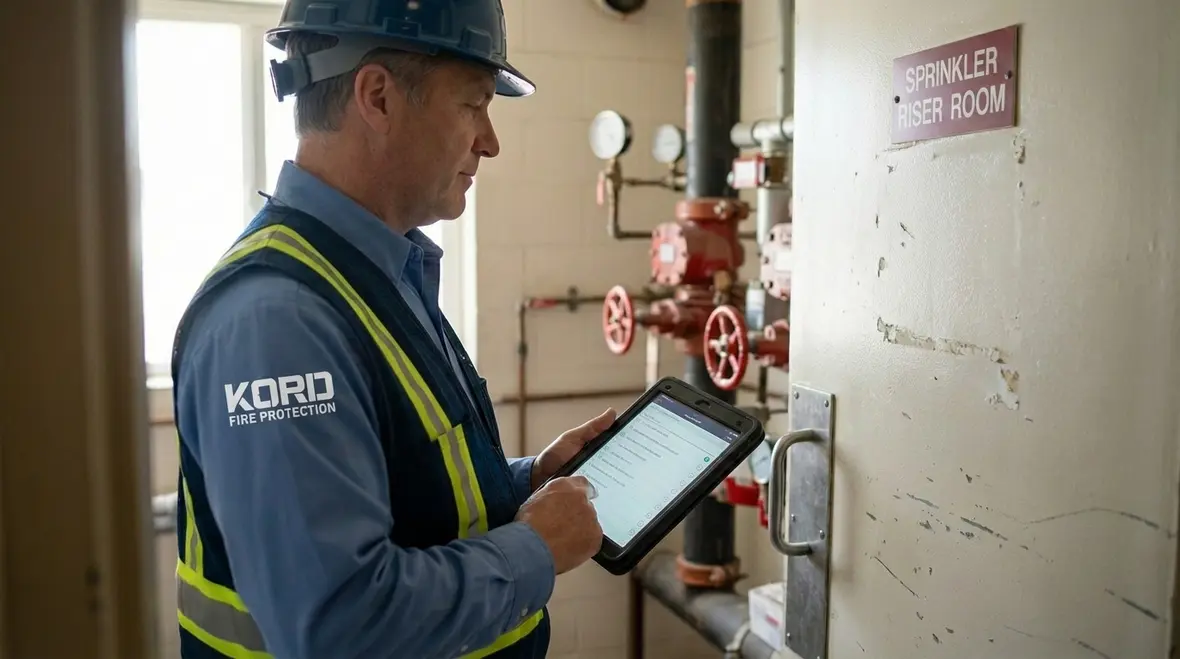 Fire sprinkler inspection paperwork and gauges