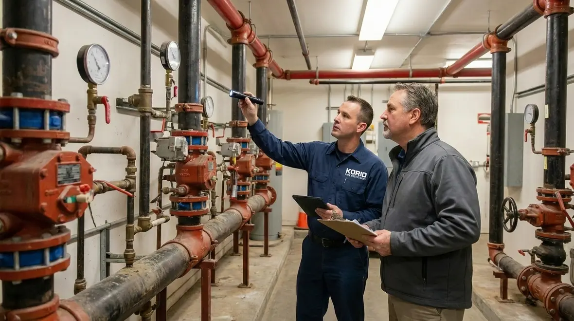 Technician testing Cerritos fire sprinkler system
