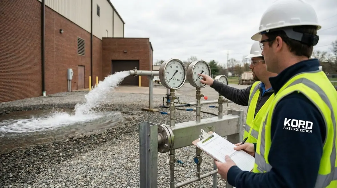 Full scale fire pump flow test underway