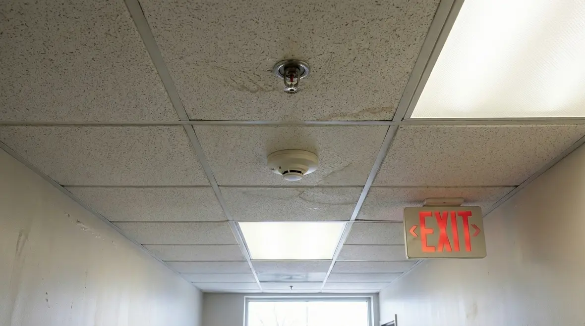 Fire inspector reviewing office fire safety documentation