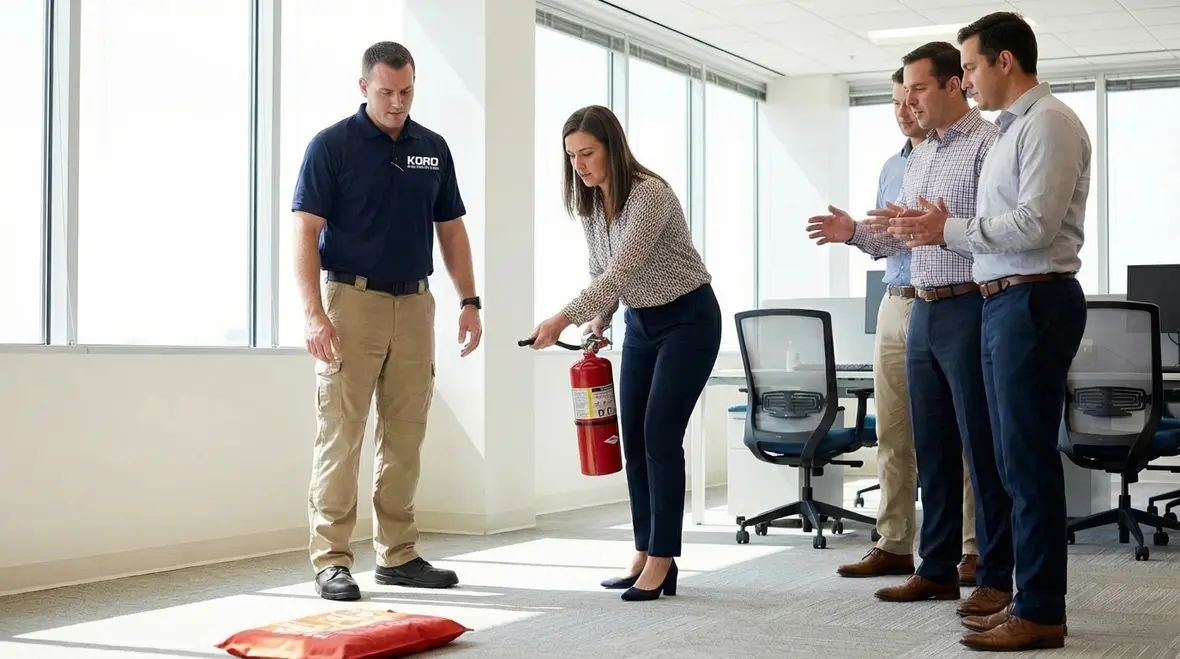 Office fire alarm panel and sprinkler riser