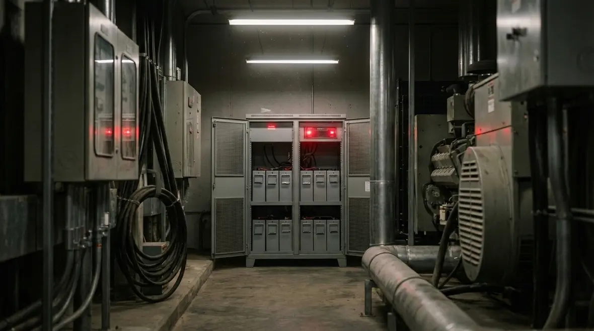 Technician identifying egress lighting compliance gaps