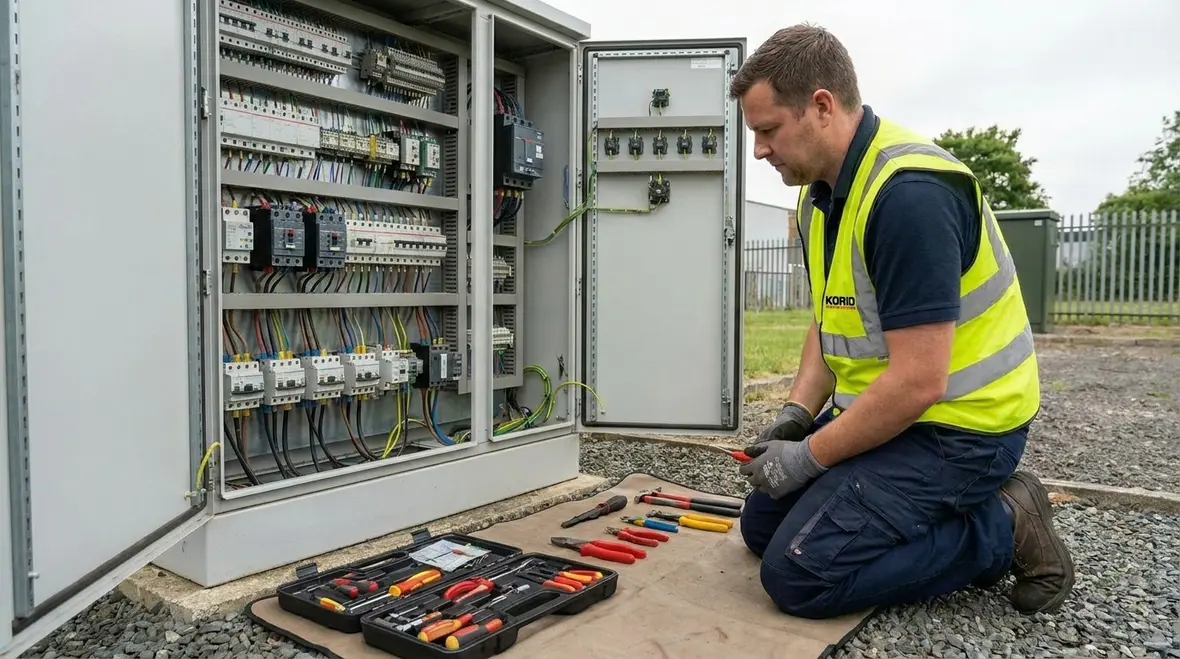 Technician checking standpipe pressure in a commercial high-rise building