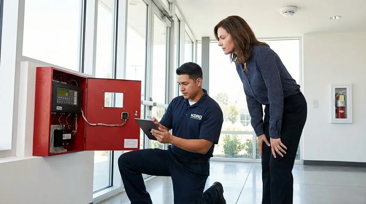 Covina fire alarm inspection technician testing pull station