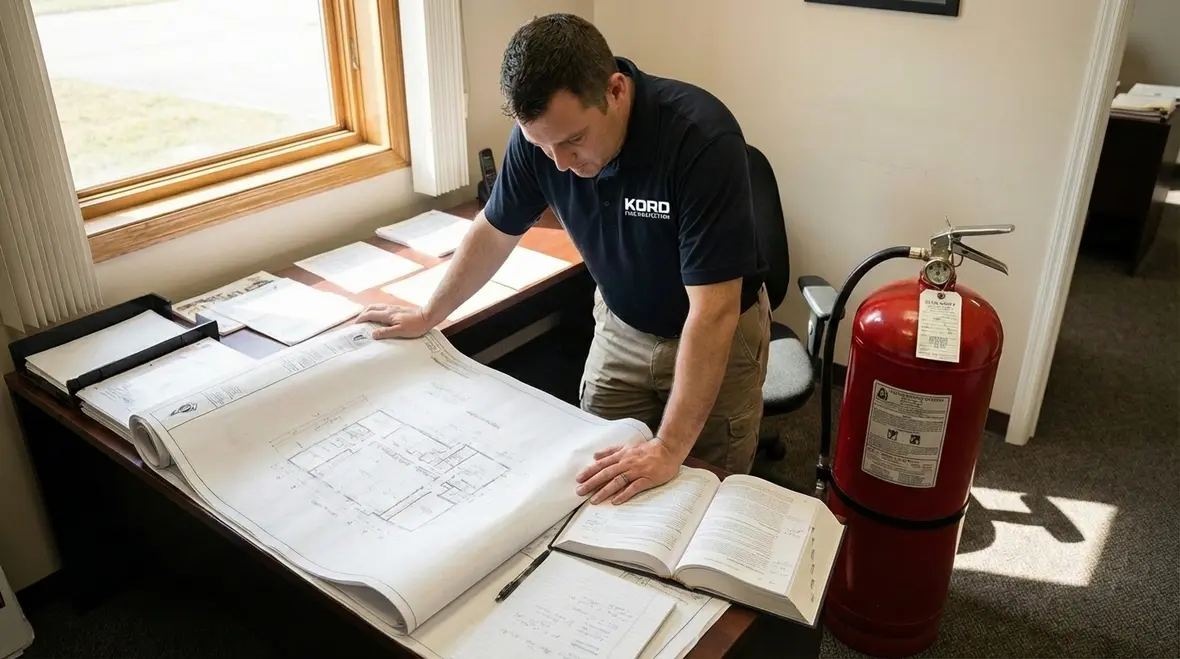 Engineers designing a custom clean agent fire suppression system layout