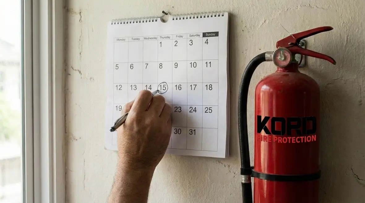 Code-compliant placement of inspected fire extinguishers