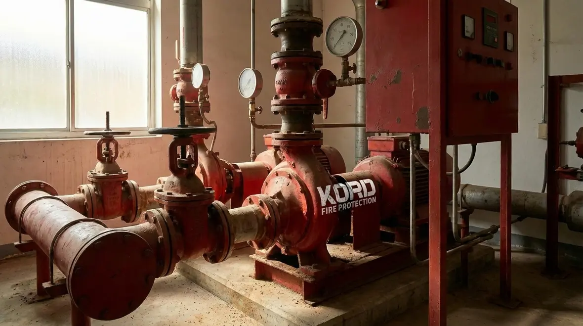 Technician performing Diamond Bar fire pump inspection