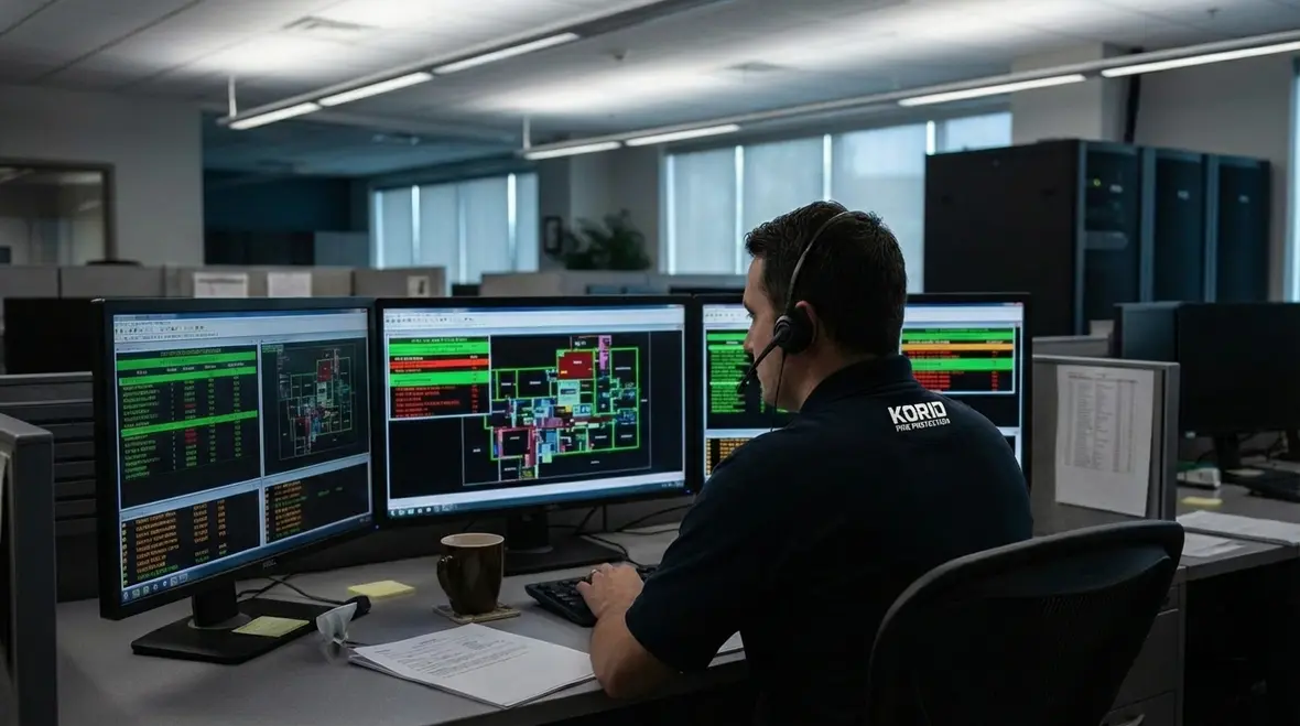 Technician testing a monitored fire alarm system in Downey