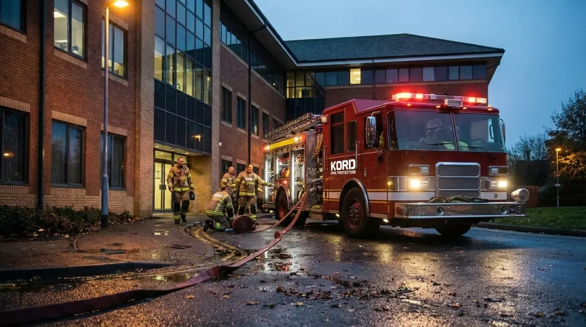 Technician inspecting fire alarm components in Downey