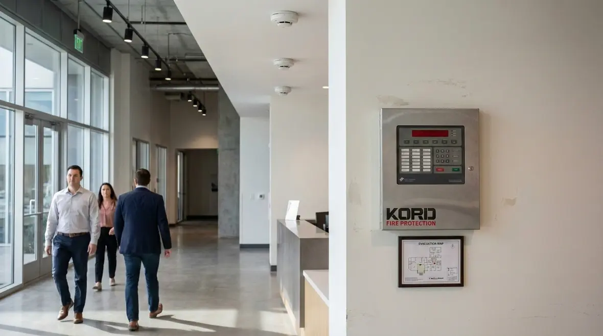Technician evaluating fire alarm panel during system upgrade