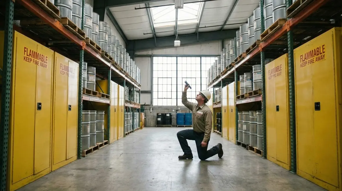 High rack warehouse storage with fire safety planning