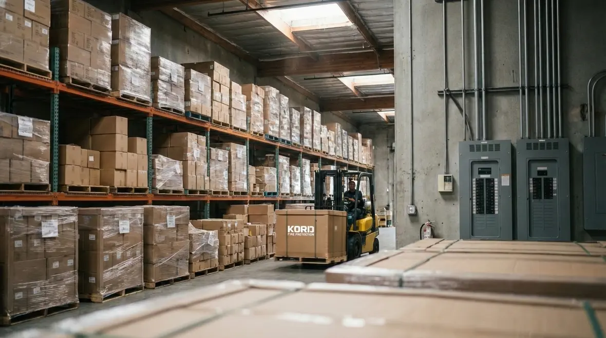 Warehouse team reviewing fire safety procedures