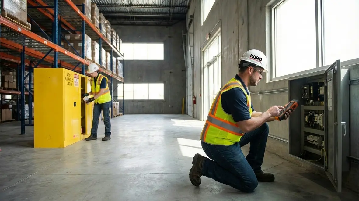 Fire suppression technicians servicing El Segundo commercial facility