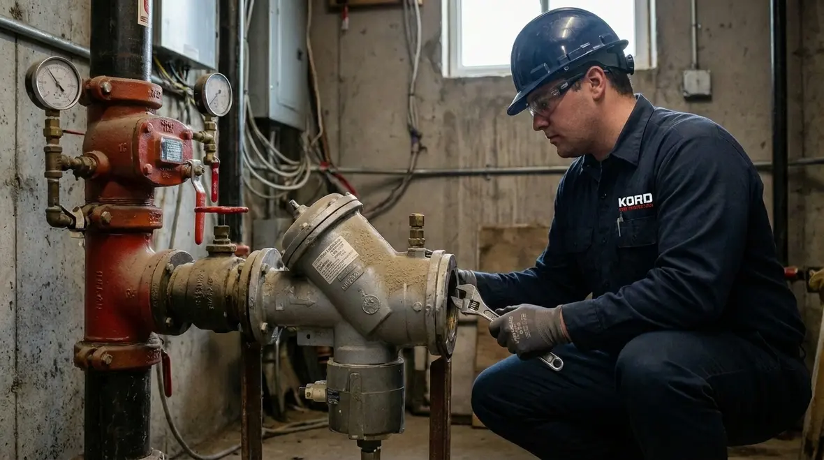 Backflow preventer on a fire sprinkler riser