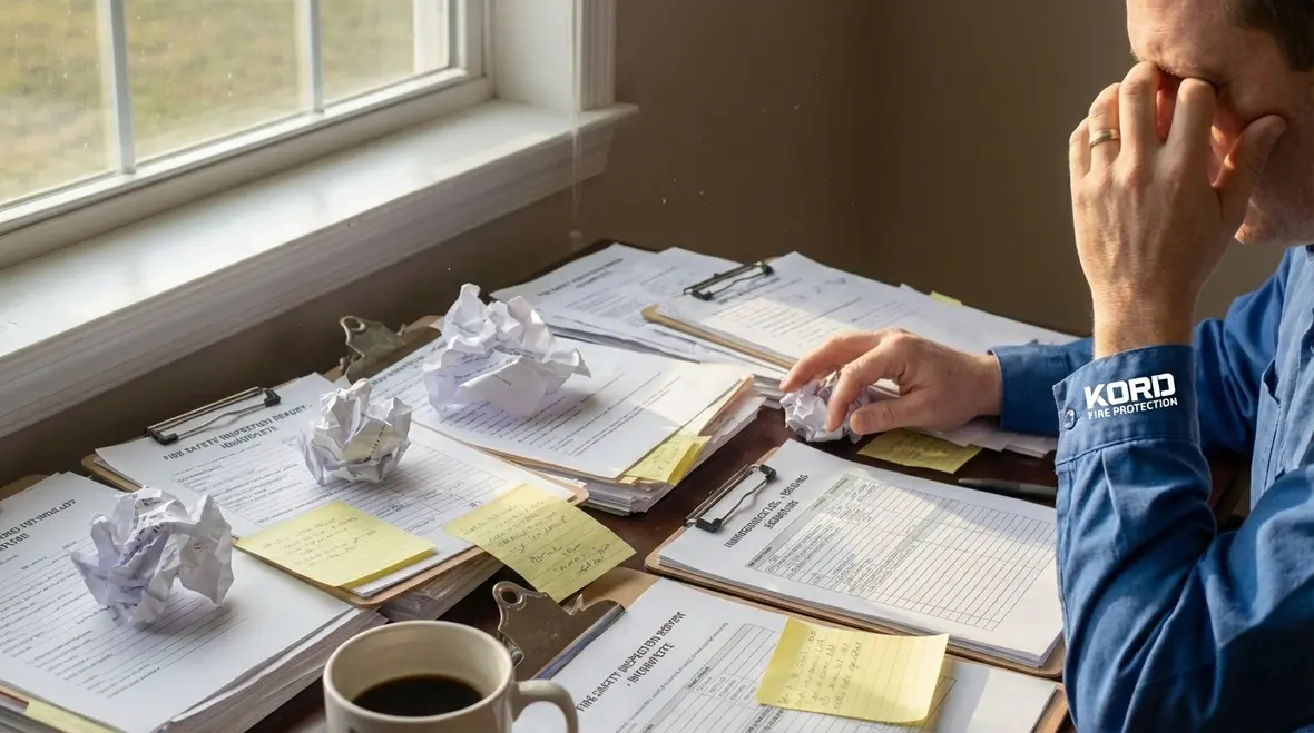 Digital and physical fire safety documentation compared side by side