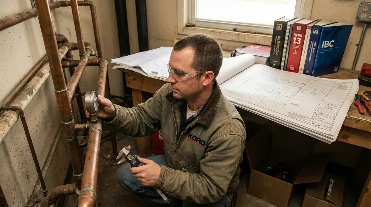 Fire protection specialist inspecting building layout