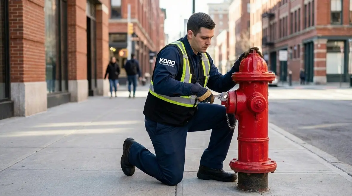 Technician performing Gardena fire hydrant testing