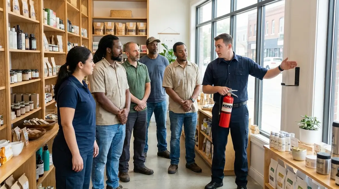 Technician leading Hawaiian Gardens fire safety overview