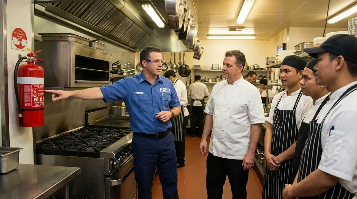 Kord Fire technician answering fire safety questions