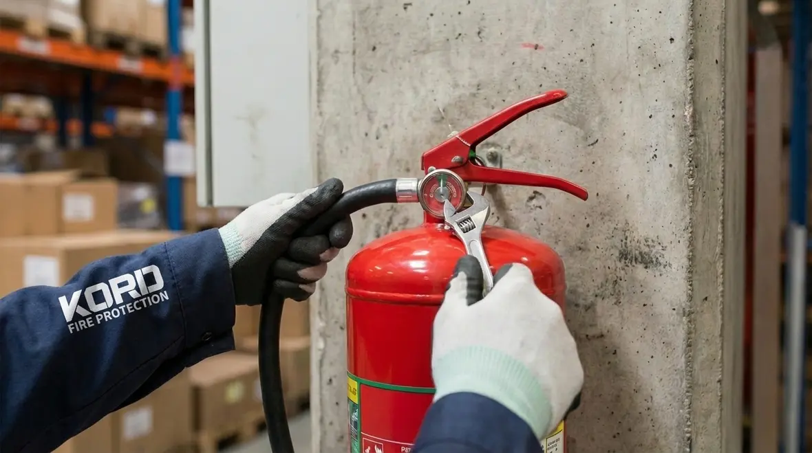 Hawaiian Gardens business fire extinguishers mounted and tagged