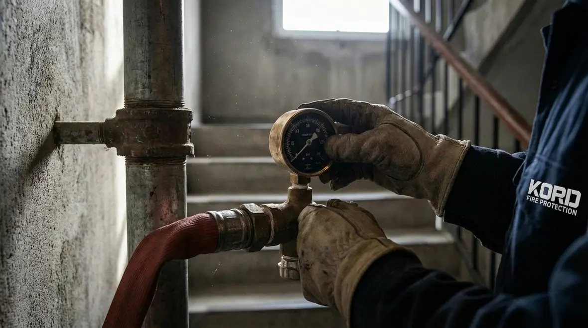 Fire technician inspecting standpipe system