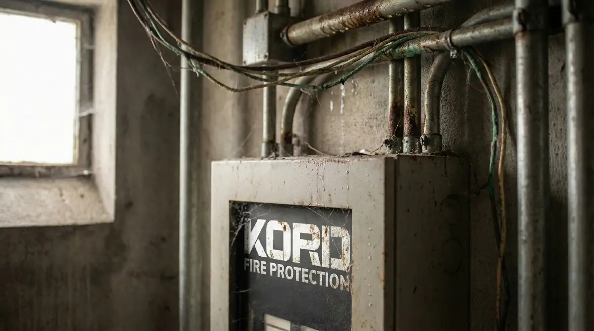 Technician performing diagnostic testing on a fire alarm panel