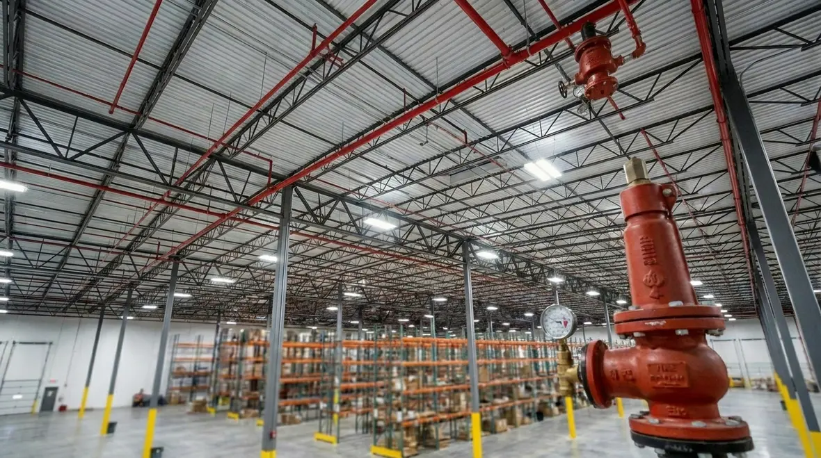 High demand facility fire suppression piping with pressure control