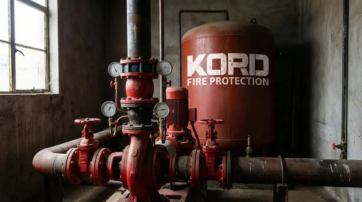Fire pump and riser assembly in an industrial warehouse