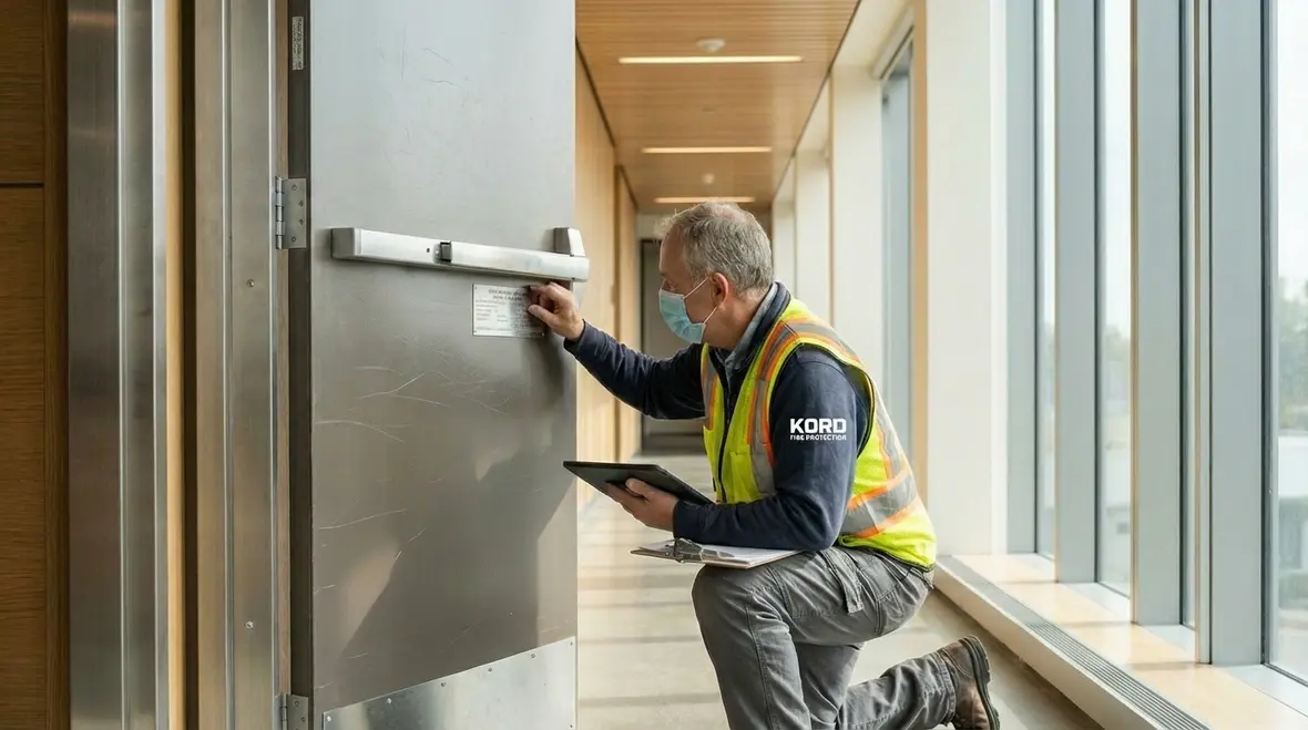Technician performing a West Hollywood fire door inspection