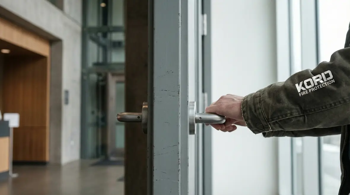 Fire rated corridor doors in a commercial building