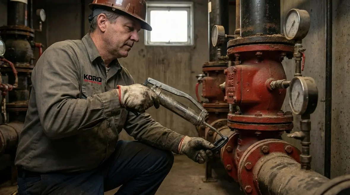 Kord Fire Protection technicians discussing fire safety plan with client