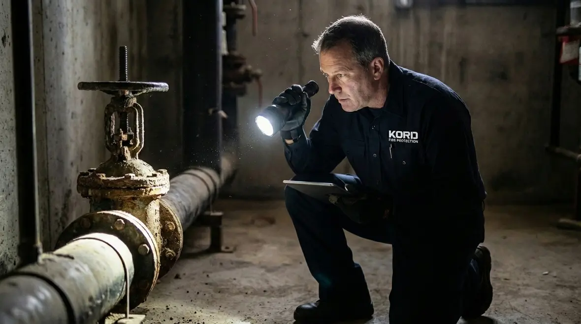 Technician performing consistent fire protection system testing